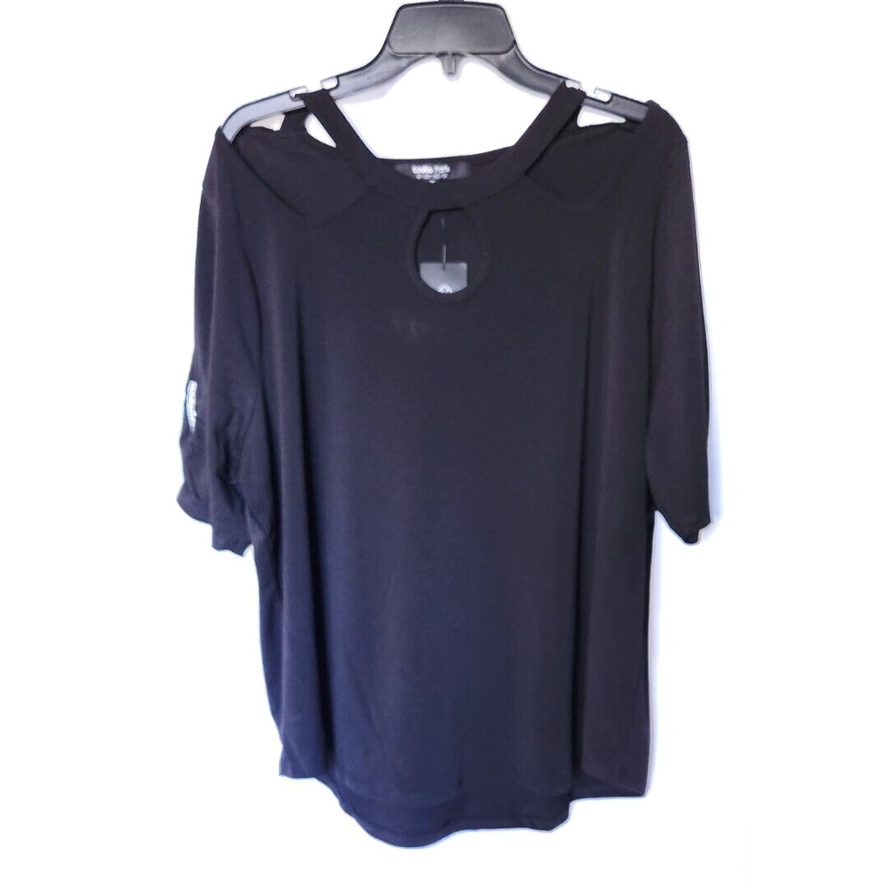NWT Louise Paris Plus Size Black Cut Out Embellished Short Sleeve Blouse - 2X